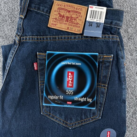 NOS VTG Levis 505 Regular Fit Straight 34x34 Dark Wash Y2K 1999 Denim Deadstock